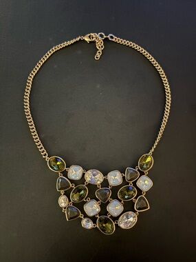 Charming Charlies Gold-Tone Multi-Stone Statement Necklace - Olive Green & Clear
